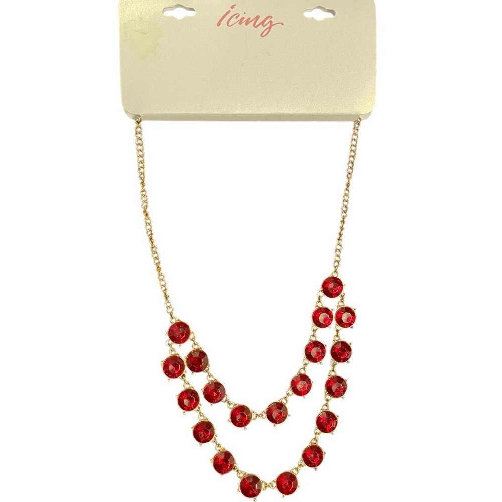 Icing Red & Gold Double Strand Necklace - Picture 2 of 2